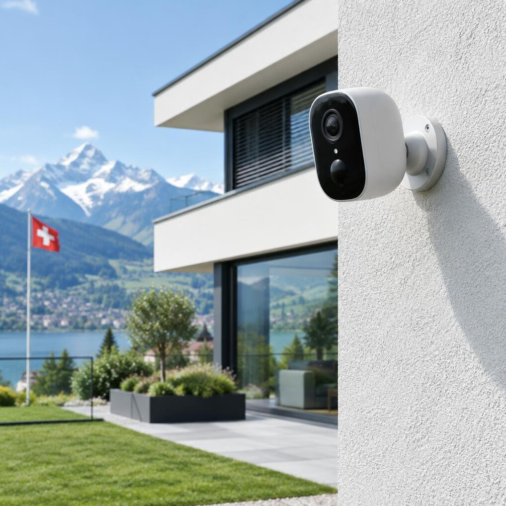 Smart security camera mounted outside a house