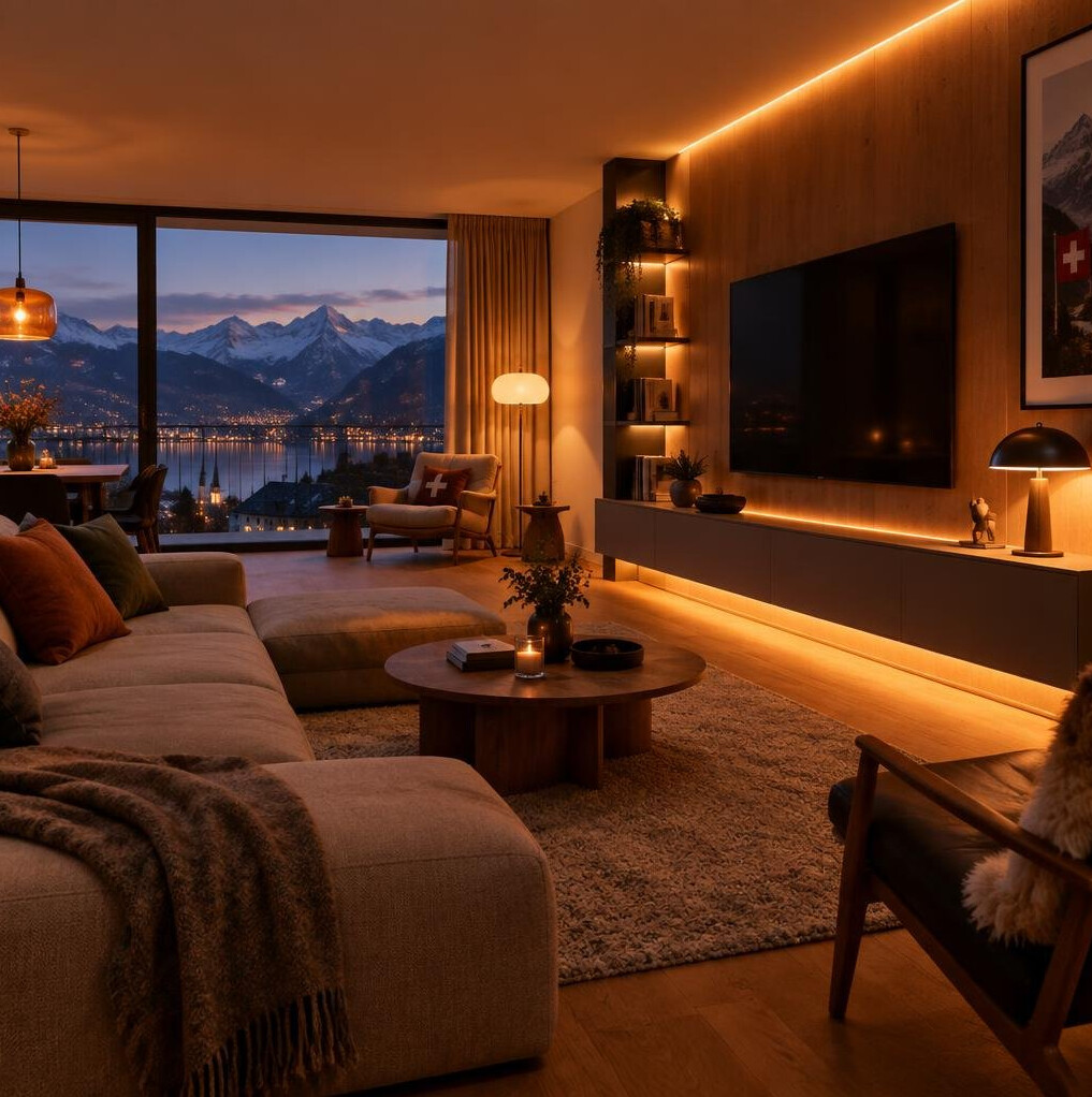 Smart lighting setup in a modern living room