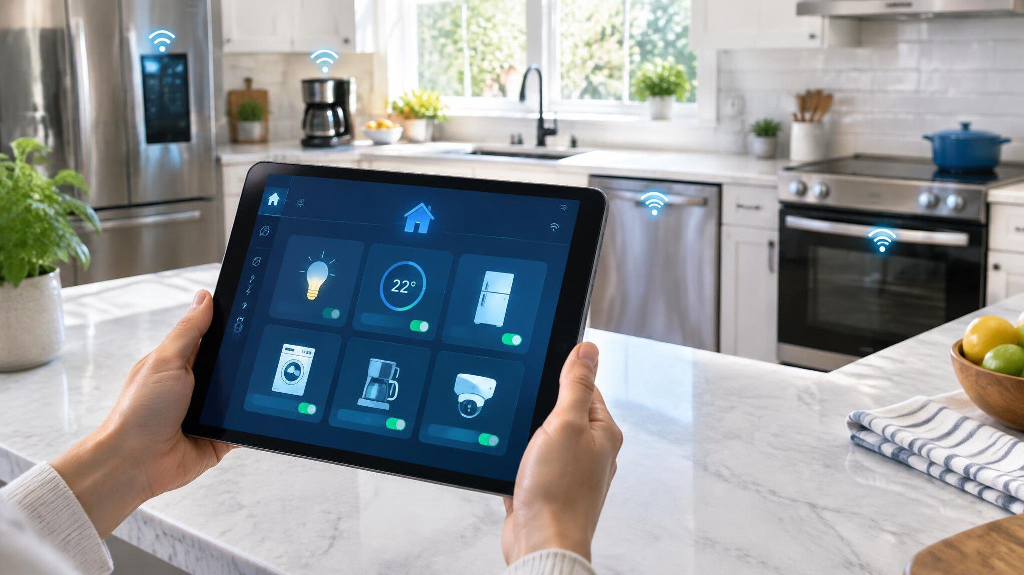 Smart home automation control panel on a tablet